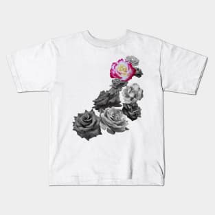 Black and White and a Pink White Yellow Rose Kids T-Shirt